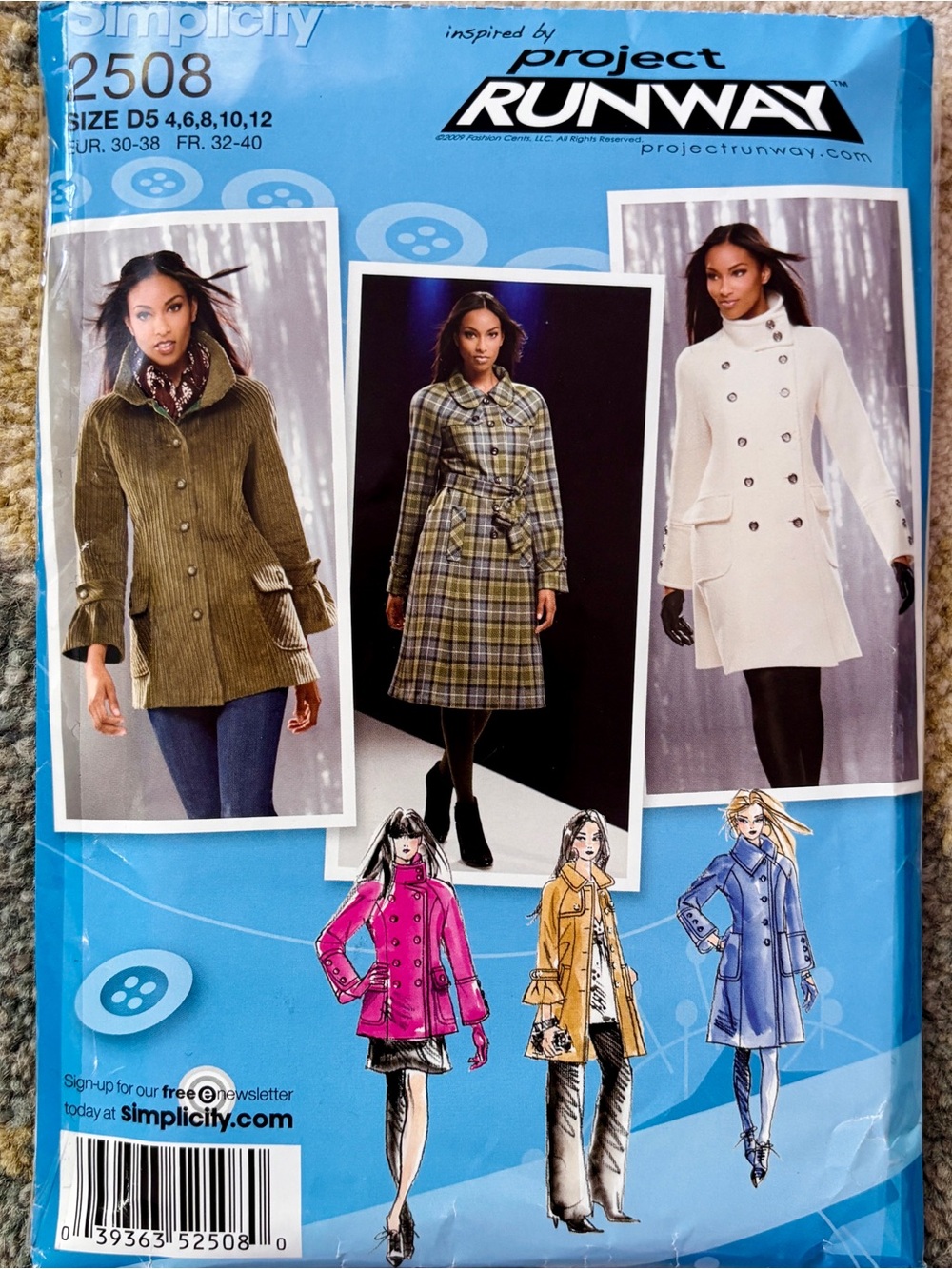 Simplicity Jackets 2508 PROJECT RUNWAY NEVER USED sewing pattern 2009 copyright